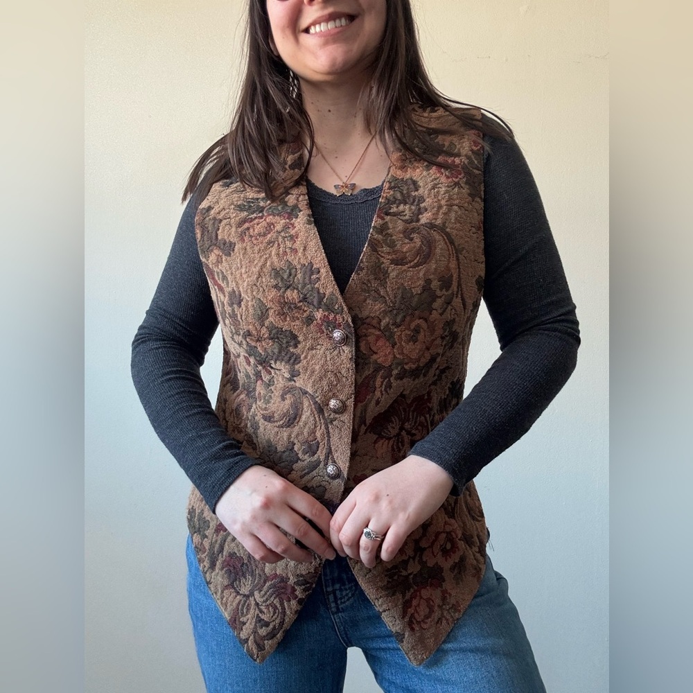 Express Brown Floral Tapestry Vest
